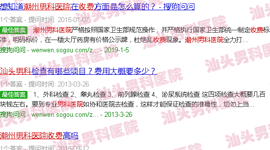 汕头潮州男科医院收费表