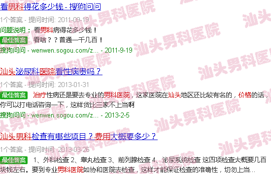 汕头男科男科医院治疗费用