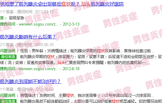 汕头前列炎症状